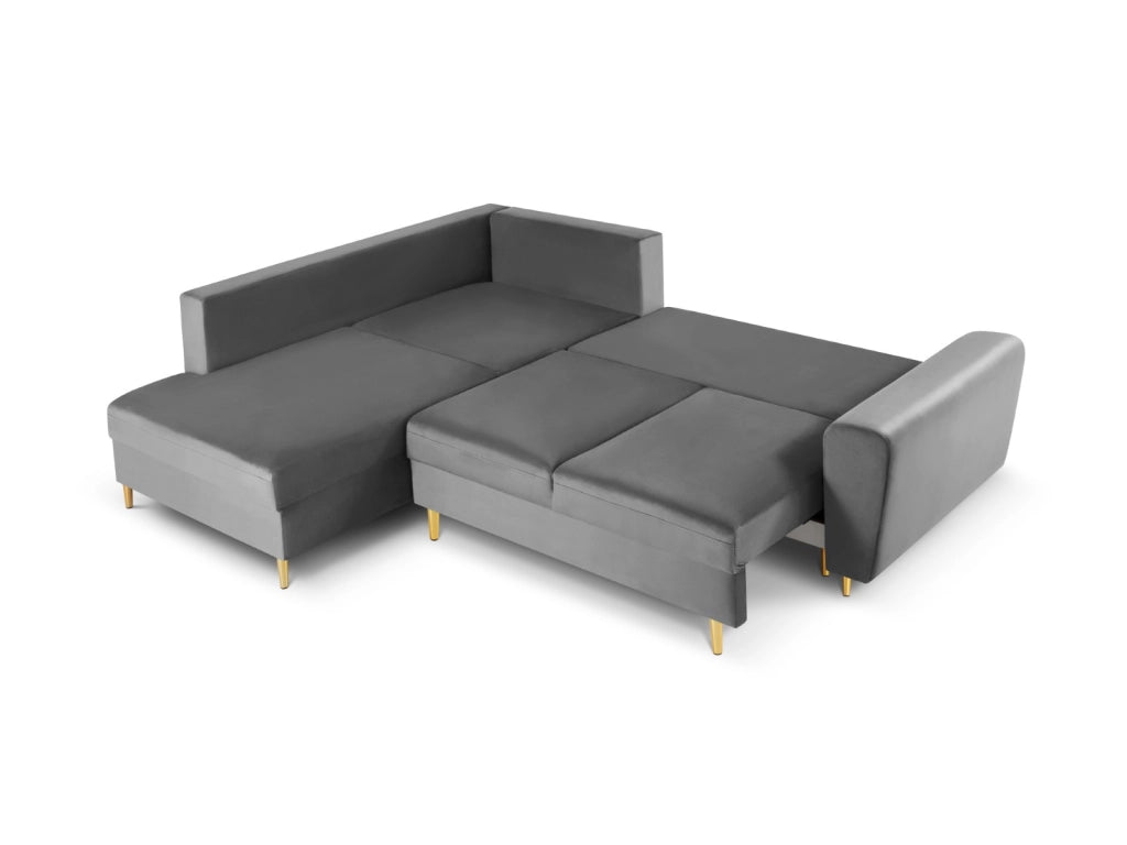 Cosmopolitan Design - Divano convertibile angolare sinistro con contenitore "Kyoto" 5 posti in velluto grigio chiaro 
