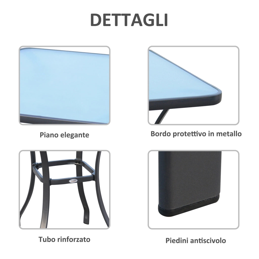 Tavolino da giardino ¨C zephmum ¨C metallo grigio, piano in vetro temperato 68.5x68.5x84