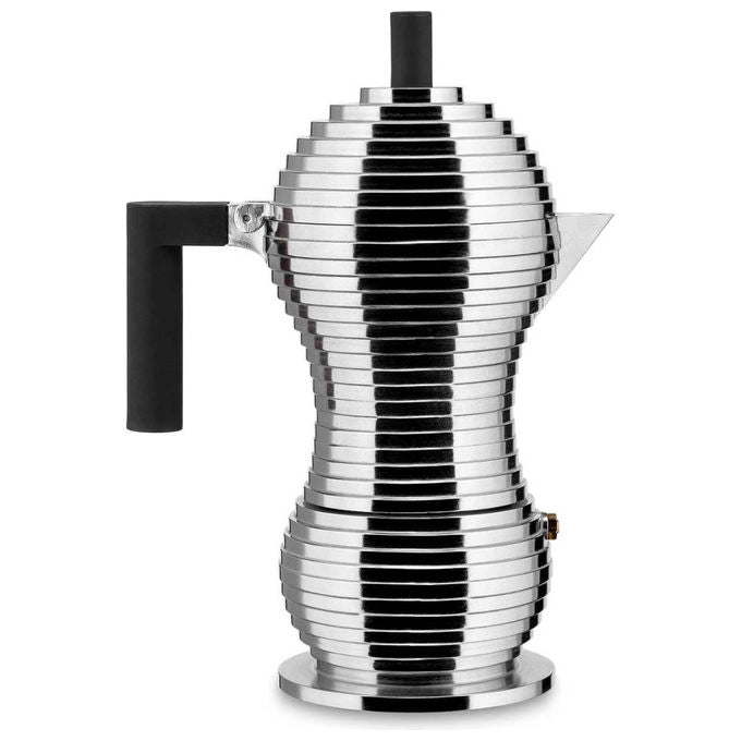 Alessi Pulcina caffettiera espresso per induzione, 6 tazze, alluminio, manico in PA, beccuccio a V, design Michele De Lucchi, nero