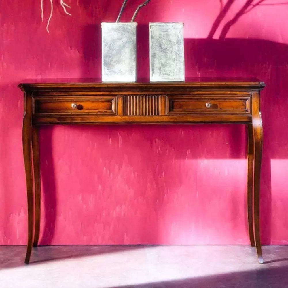 Consolle classica in legno 2 cassetti intarsiata finitura bassano l.110 p.38 h.80 - Mobili 2G