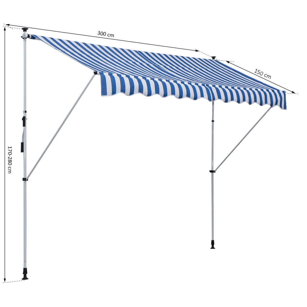 Tendone da balcone con manovella regolabile ¨C zephmum ¨C blu e bianco 150 cm