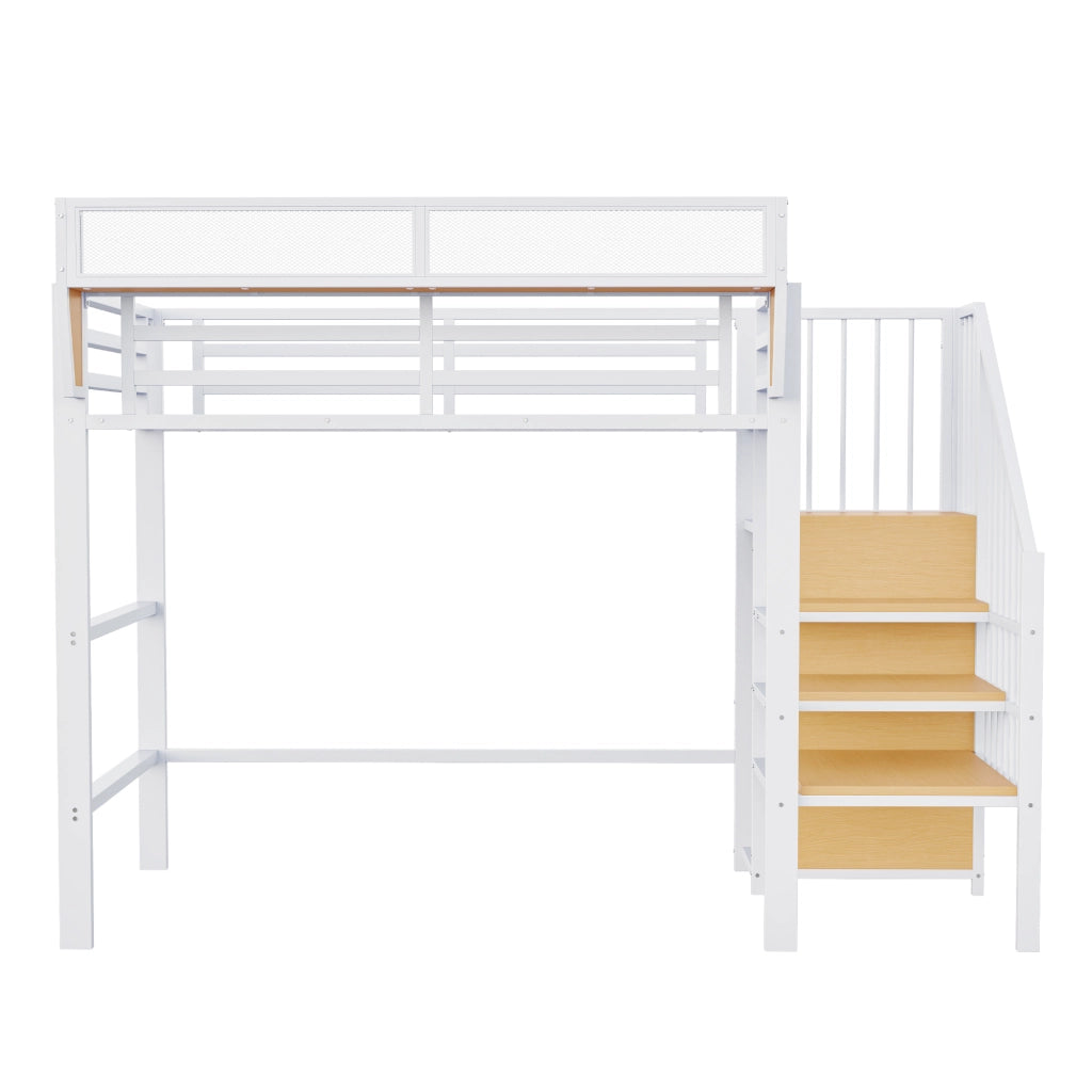 DESMIU Letto a soppalco Letto singolo 90 × 200 cm 1 posto con scala di sicurezza e ripiano removibile, senza materasso