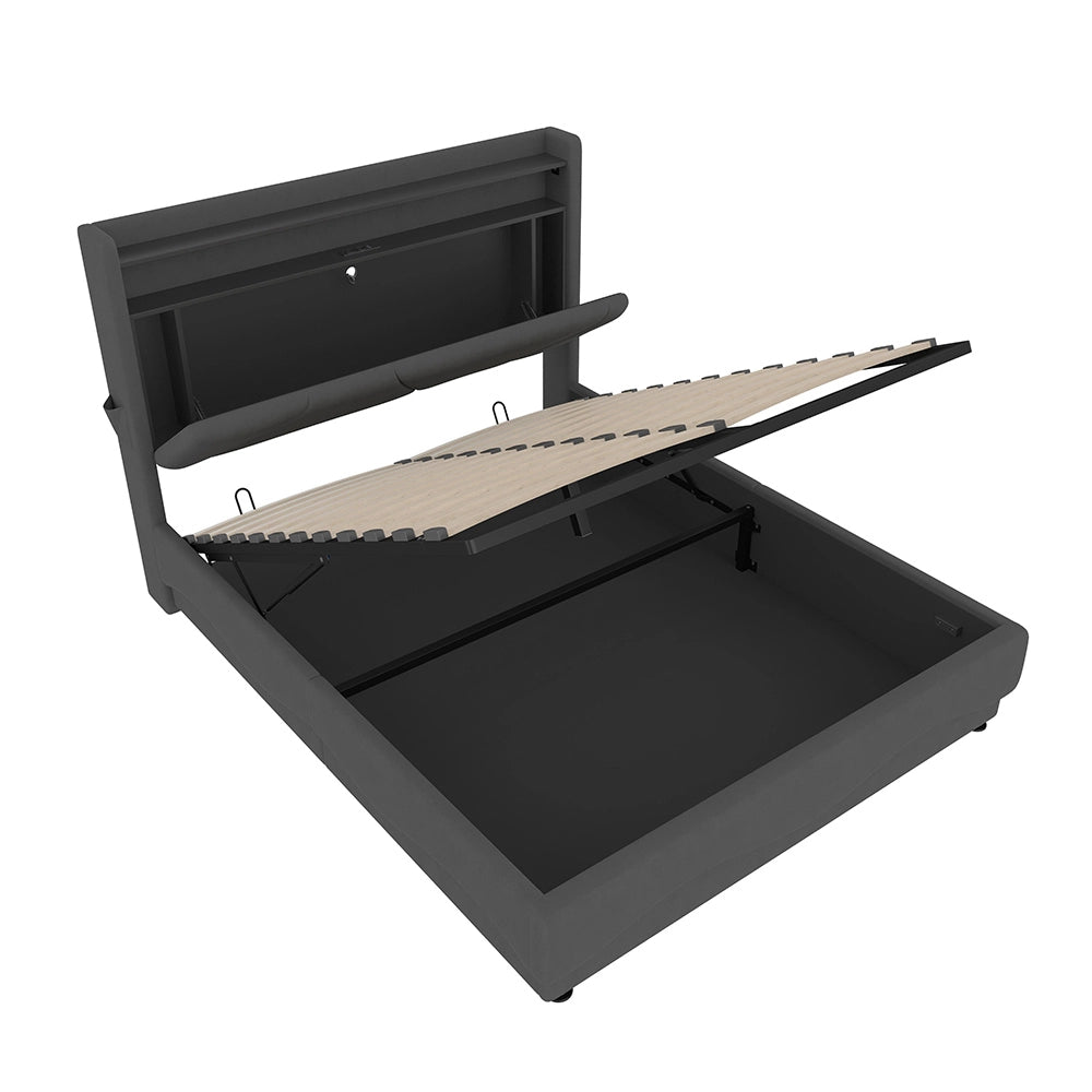 Letto 140x200cm imbottito - Xylo - LED USB ripostiglio idraulico