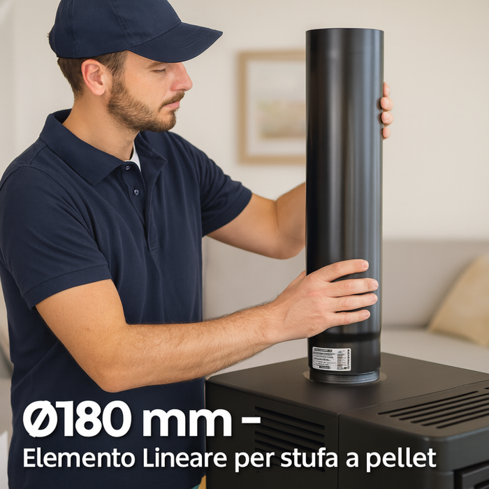 Tubo lineare arredo canale da fumo stufa a pellet sistema scarico diametro 180mm *** misura h 1000 mm, confezione 1
