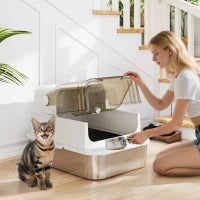 Lettiera per Gatti Chiusa in Acciaio Inossidabile, con Pala, 70 x 50 x 46,5 cm, Bianco