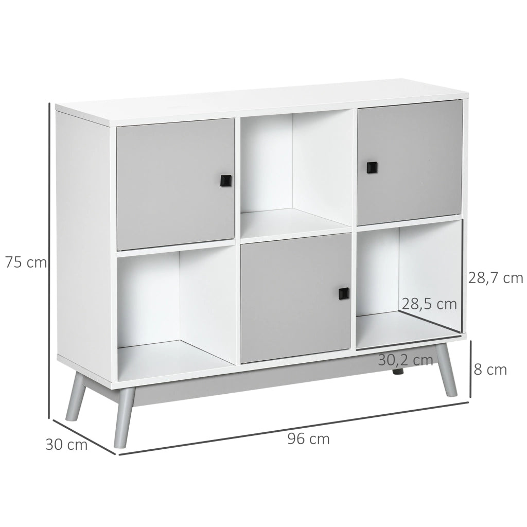 Cassettiera a 3 ante con ripiani aperti ¨C zephmum ¨C 96x30x75 cm bianco grigio