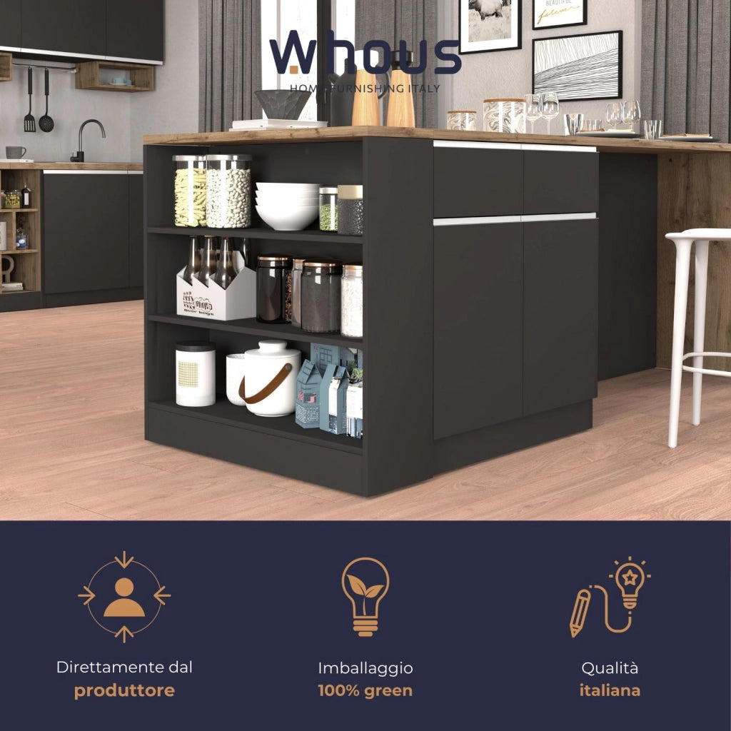 WHOUS Mobile a scaffale Sole con 3 ripiani antracite opaco e rovere 90x90x25 cm