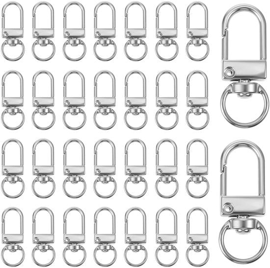 30 mini hanger per fori, 30 mini hanger per fori con chiusura a molla, 30 mini hanger per fori con chiusura a molla, 360° giri, per taschino DIY