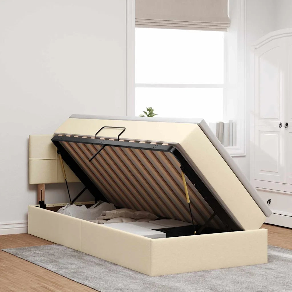 Letto con contenitore e materasso Crema 90 x 200 cm