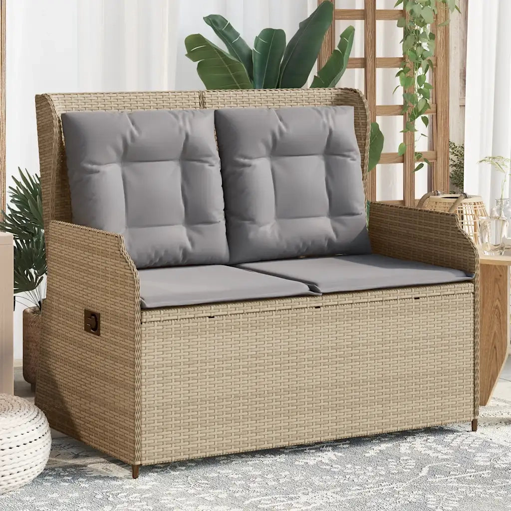 Panca Reclinabile da Giardino con Cuscini-Sgabello-Sedia da esterno Beige in Polyrattan 109123