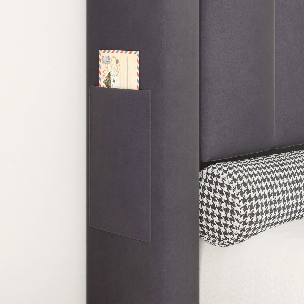 Letto Imbottito 140x200 cm Grigio Scuro in Velluto con Contenitore, USB e Luce d’Atmosfera