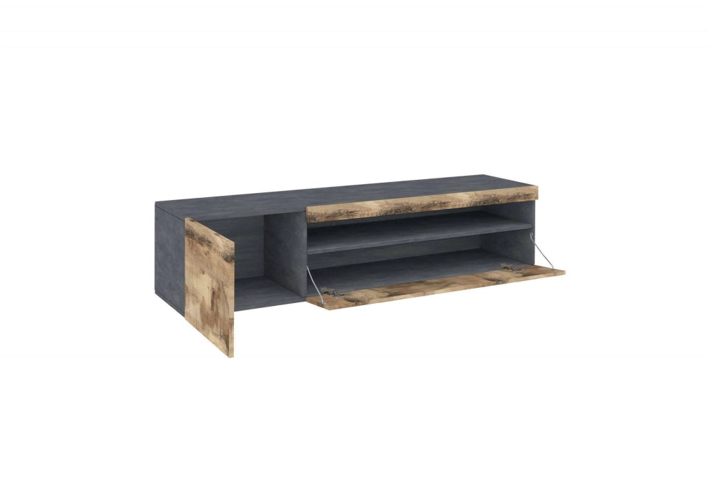 Mobile da soggiorno Porta Aquilo, Made in Italy, Supporto per Aquilo da salotto 2 ante, cm 150x40h37, Grigio Ardesia e Acero