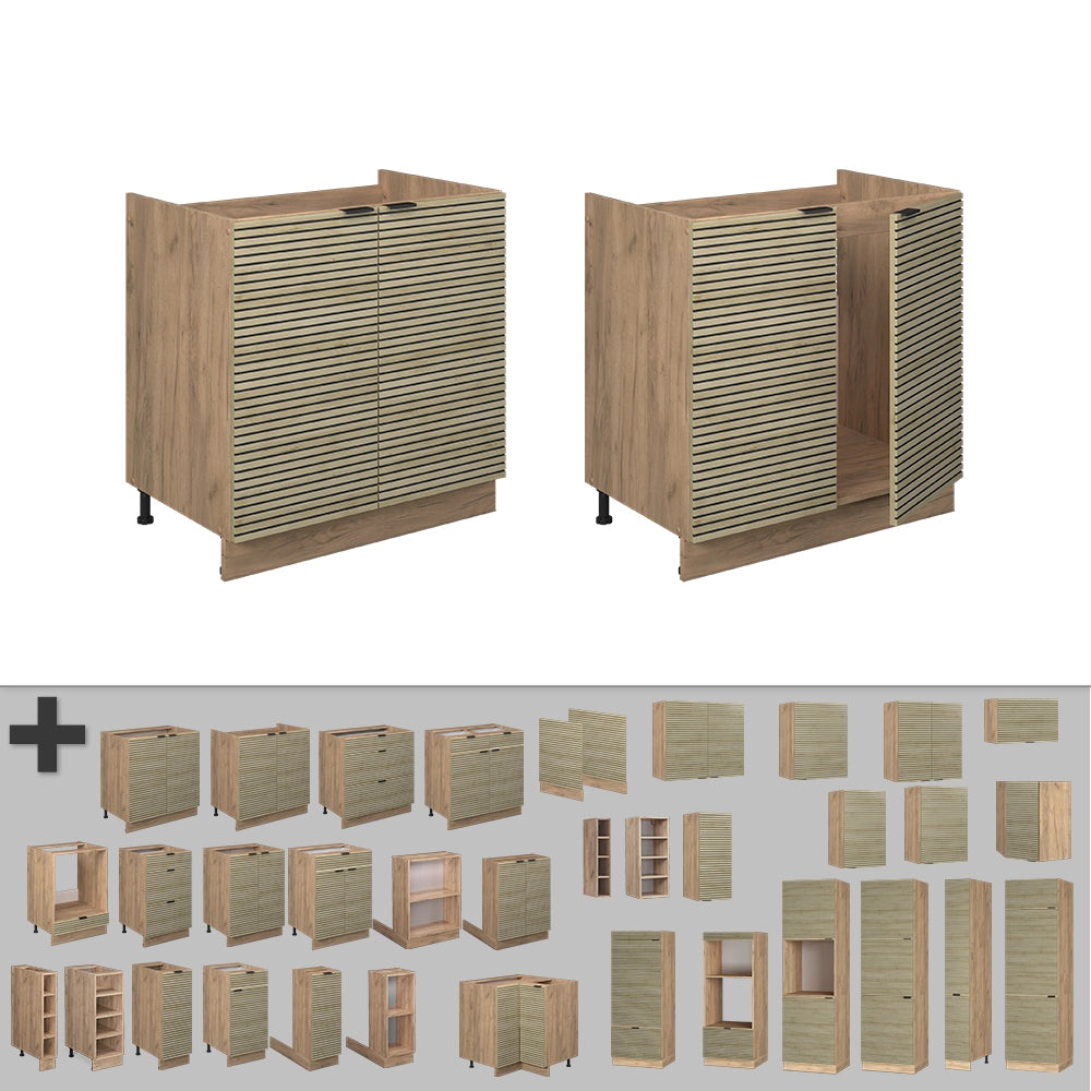 Mobile lavello cucina Fame-Line Pannello in quercia/Rovere dorato 80 cm senza piano di lavoro Vicco