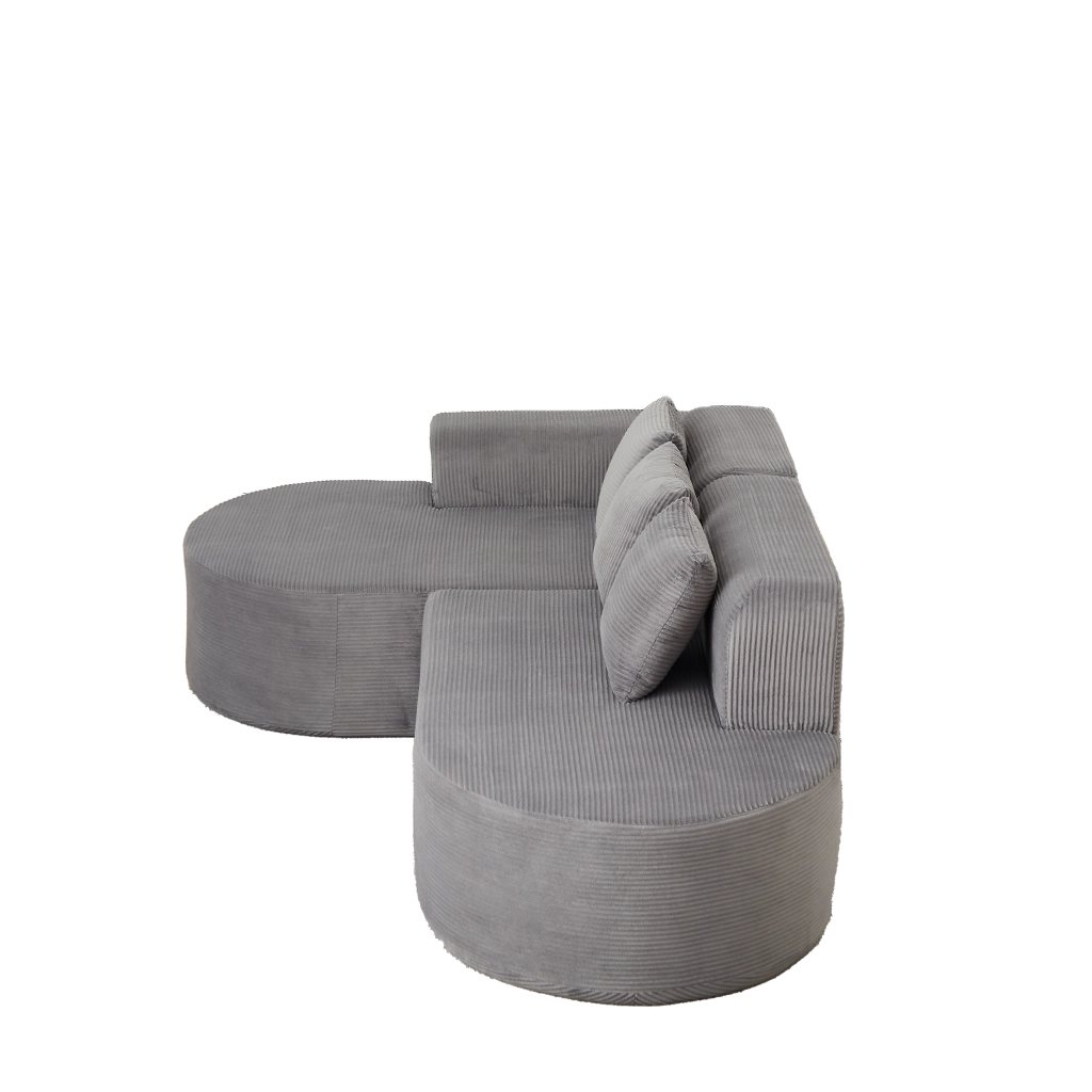 Divano angolare L 3 posti ¨C Minimal ¨C tessuto cord grigio chiaro 220cm con cuscini braccioli imbottito