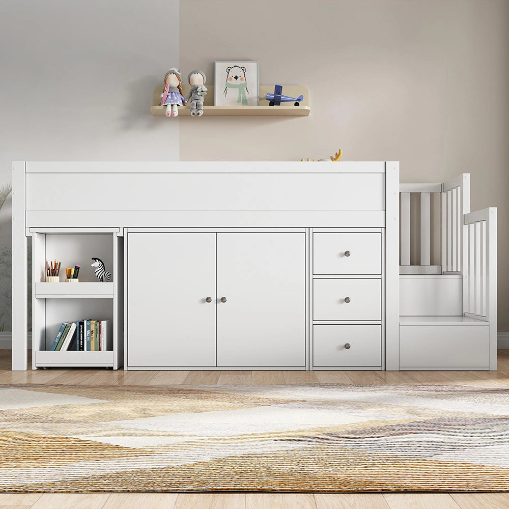 Letto a castello 90x200cm - Xylo - bianco, scrivania estraibile, armadio