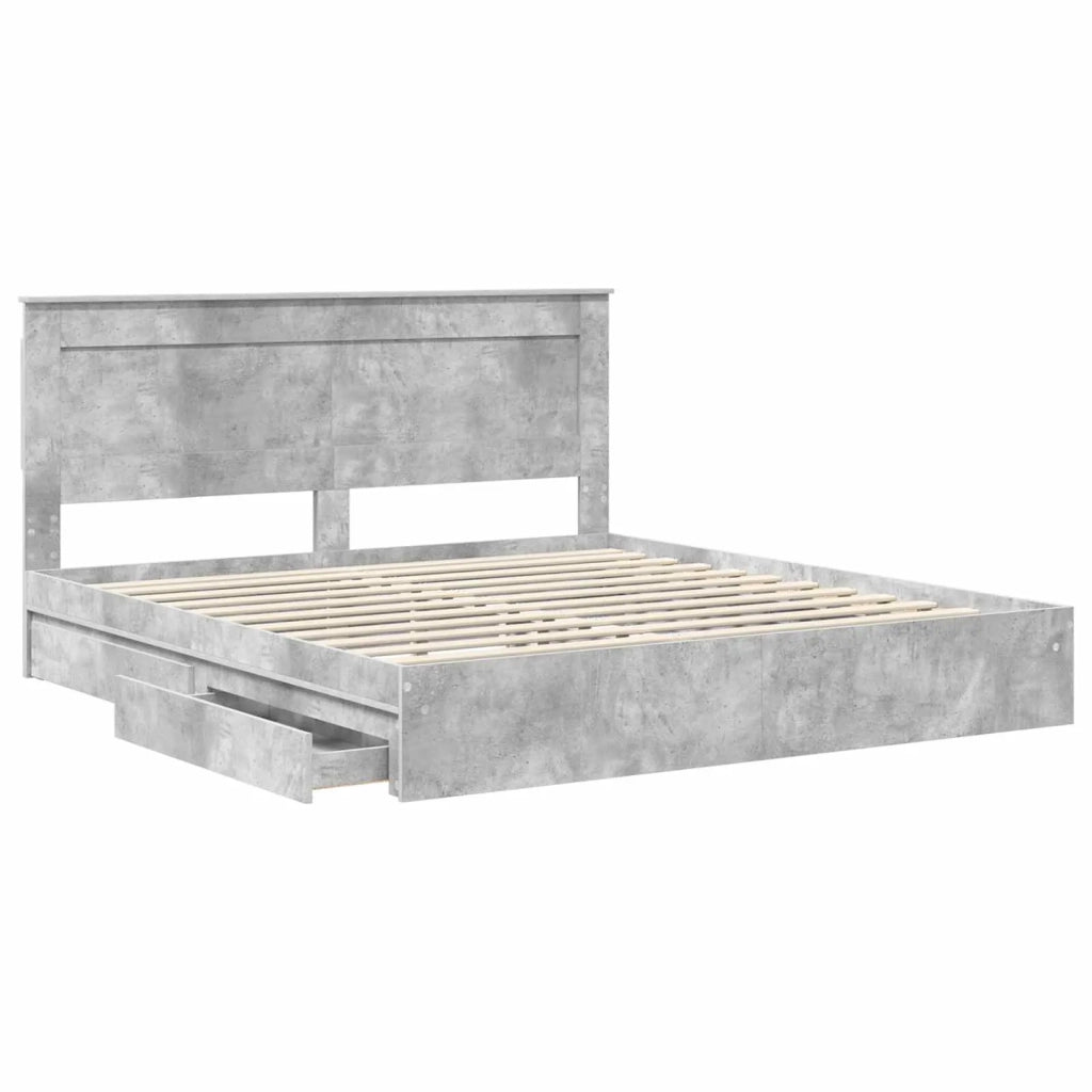 Letto con Contenitore con testiera Grigio cemento 200 x 200 cm 3410221