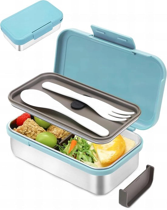 Lunchbox in acciaio inossidabile senza leva con pareti divisorie per bambine - Blu, 900 ml