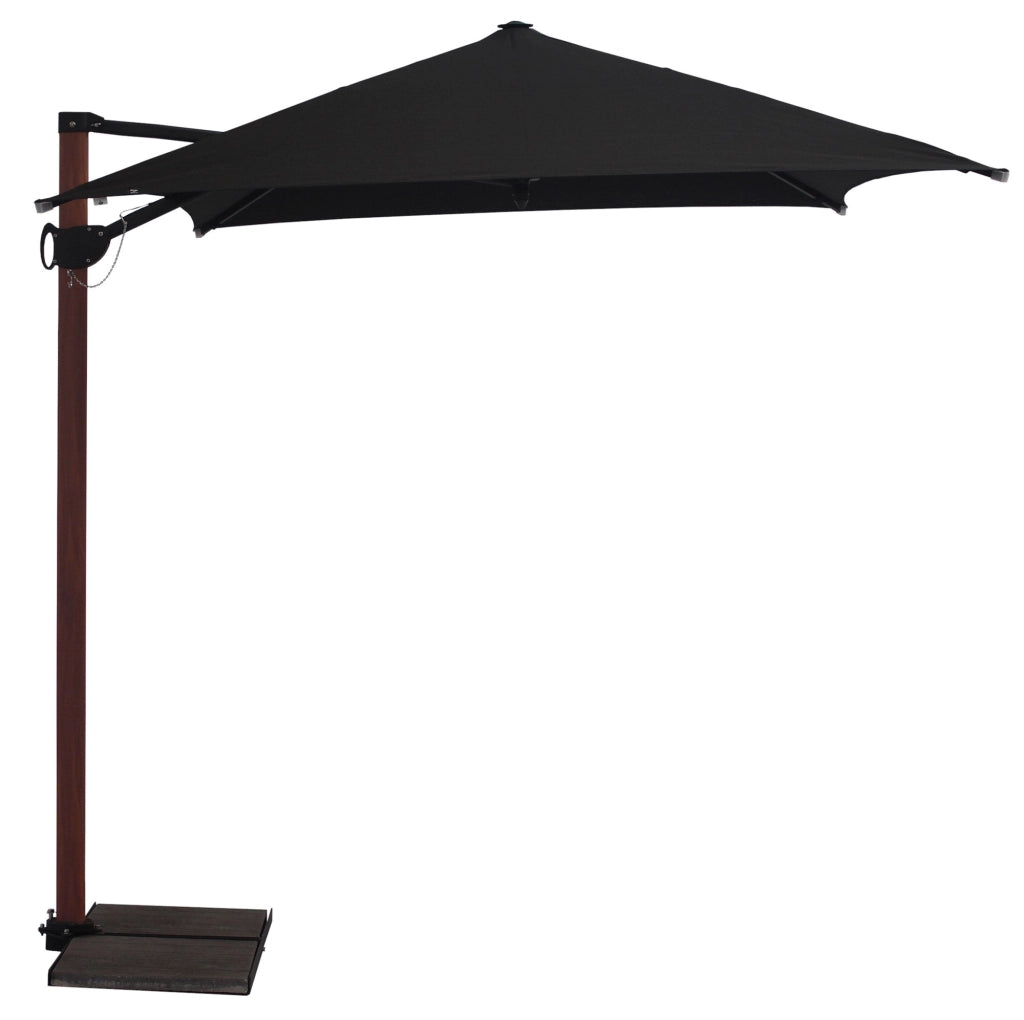 Ombrellone da Giardino Decentrato 3x2m Palo in Alluminio Effetto Legno Tessuto Olefin Trend Wood Nero