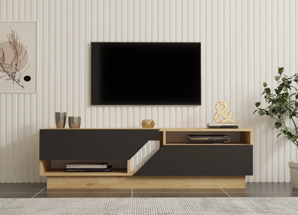 Porta TV in legno "Yaprak" - 160 x 40 x 45 cm - Saphir, Antracite