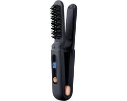 Stilografica - Spazzola a Stile Elettrica Senza Fili - Spazzola per Capelli Elettrica - Display LCD della Temperatura - Portatile per Viaggio e Utilizzo quotidiano - Nero