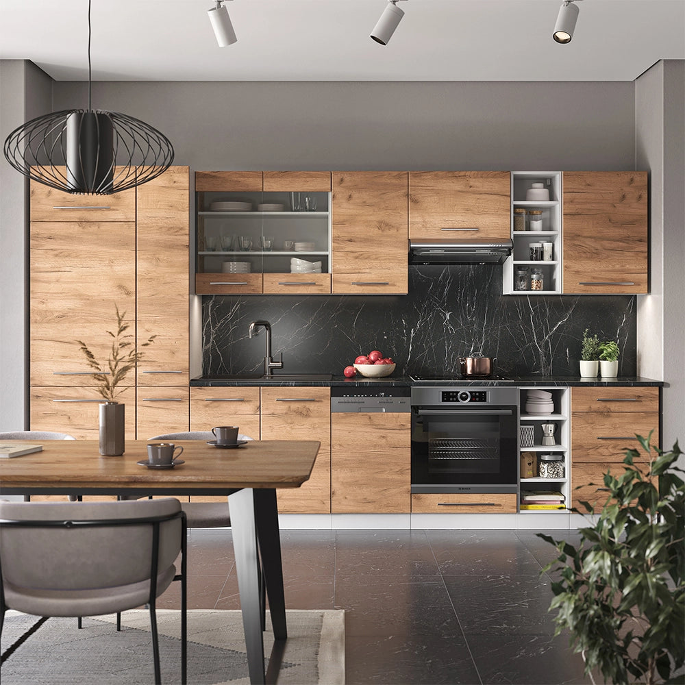 Cucina componibile Fame-Line Rovere dorato/Bianco 355 cm senza piano di lavoro Vicco