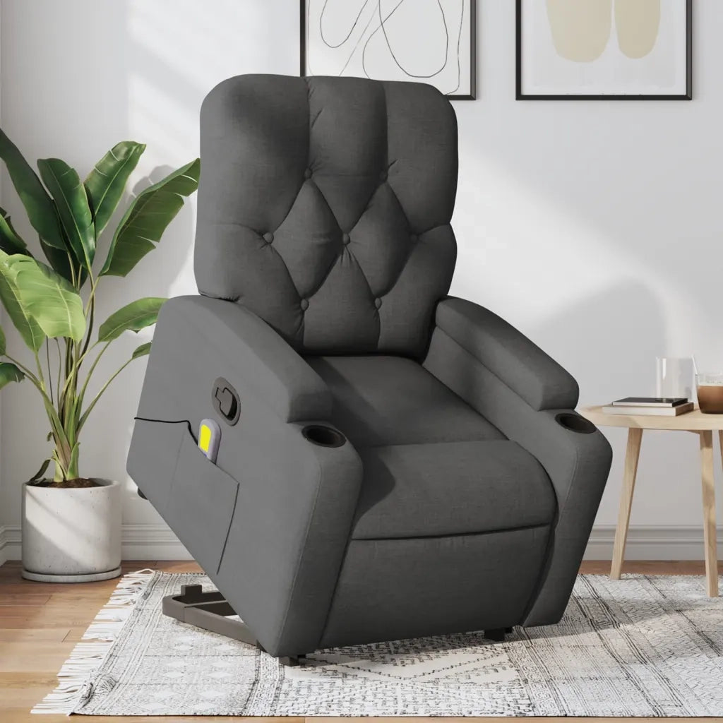 Poltrona Alzapersona Massaggi Reclinabile Grigio Scuro Tessutocod mxl 132874
