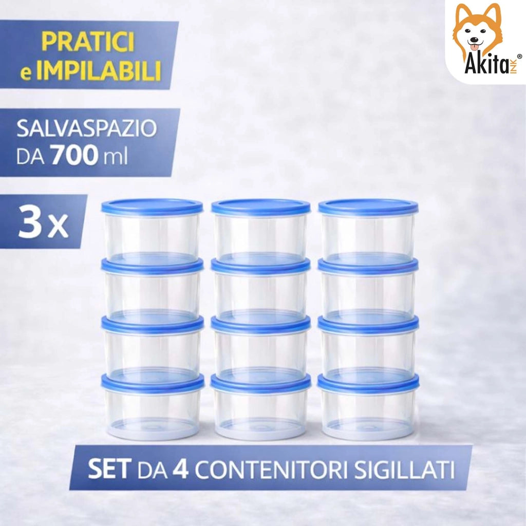 Akitaink Set 12 Contenitori Tondi 700 ml con Coperchio Blu