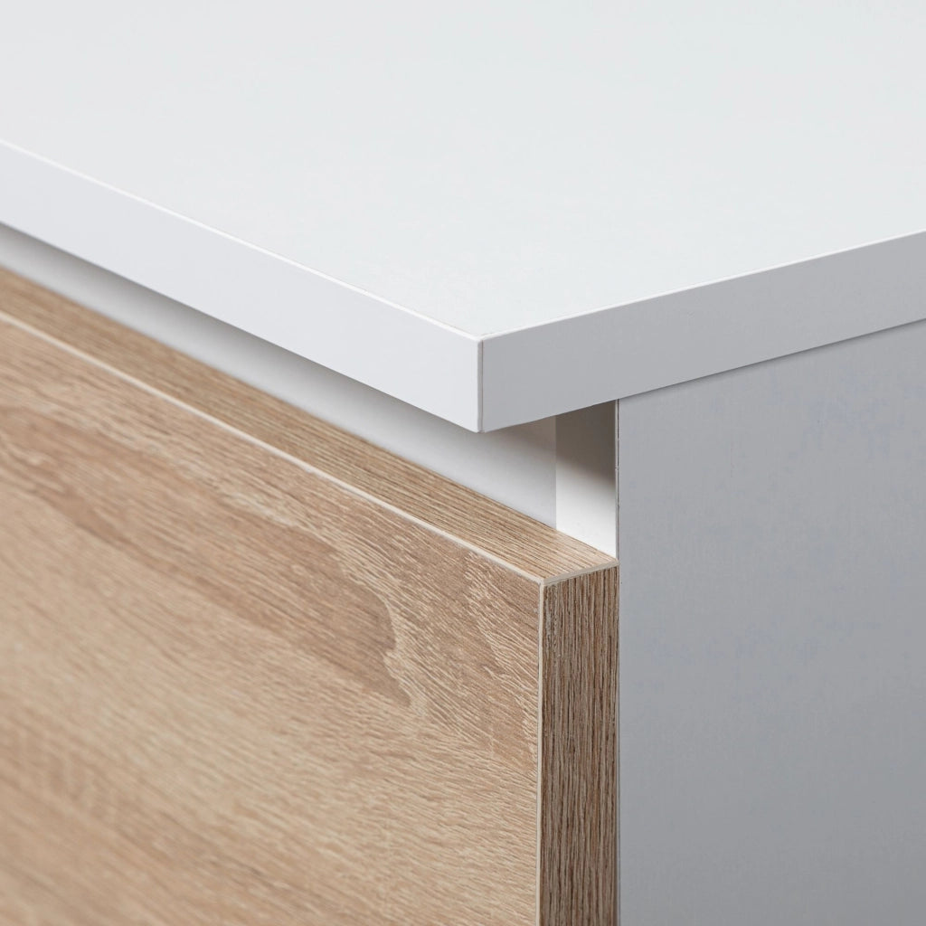 Scrivania per computer AKORD A7 Bianco 90 cm 4 cassetti inserto frontale Sonoma Quercia 90x50x77 cm Modello a sinistra