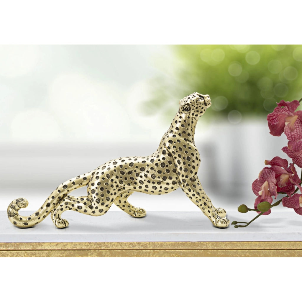 Scultura Leopardo Points seduto in resina oro e nero