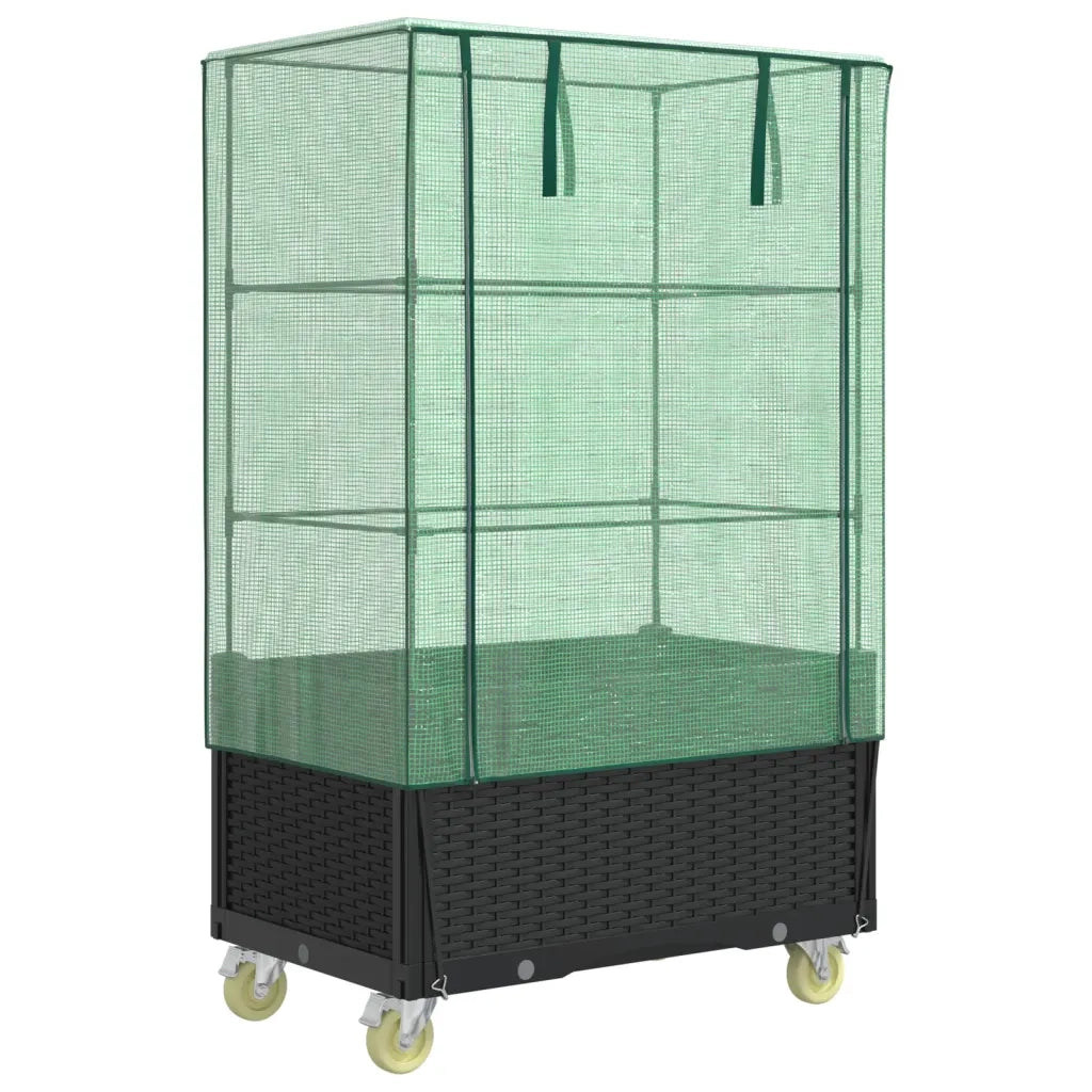 Fioriere | Cassetta per fiori | Letto Rialzato con Copertura e Ruote Effetto Rattan 80x50x182cm