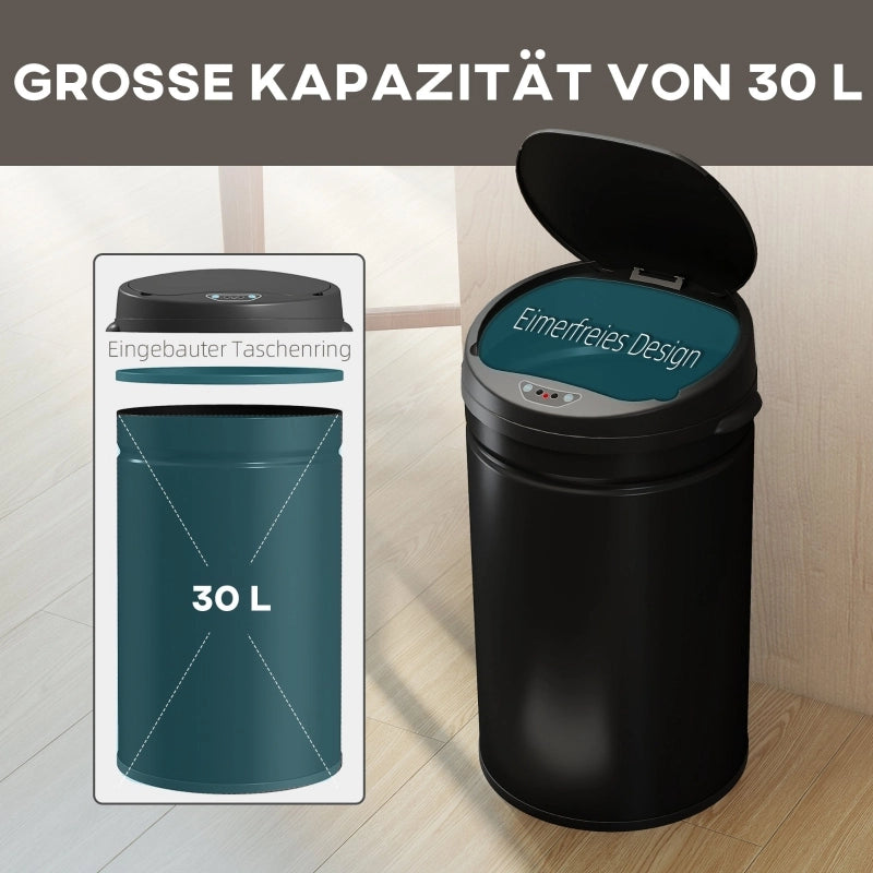 CESTINO SENSOR 30 L IN ACCIAIO NERO