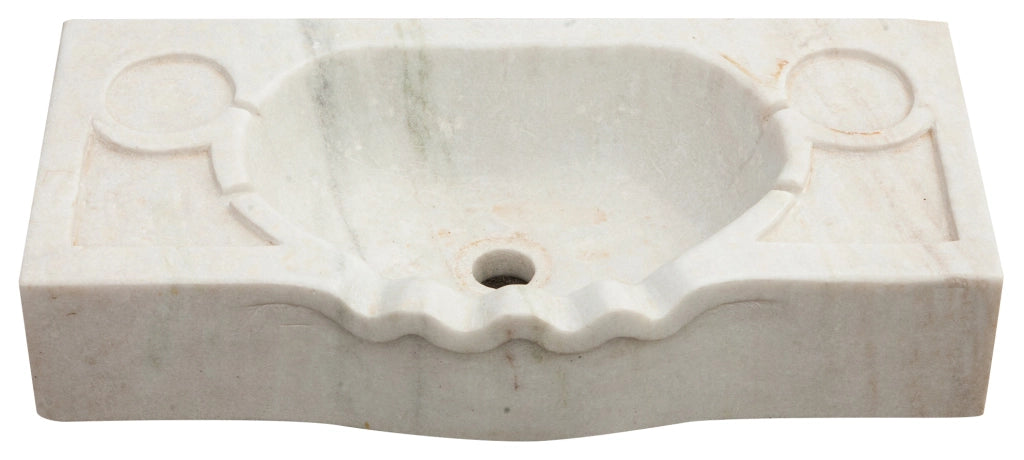 Biscottini Lavandino smerlato in marmo bianco L60xPR30xH14 cm Vasca smerlata realizzata