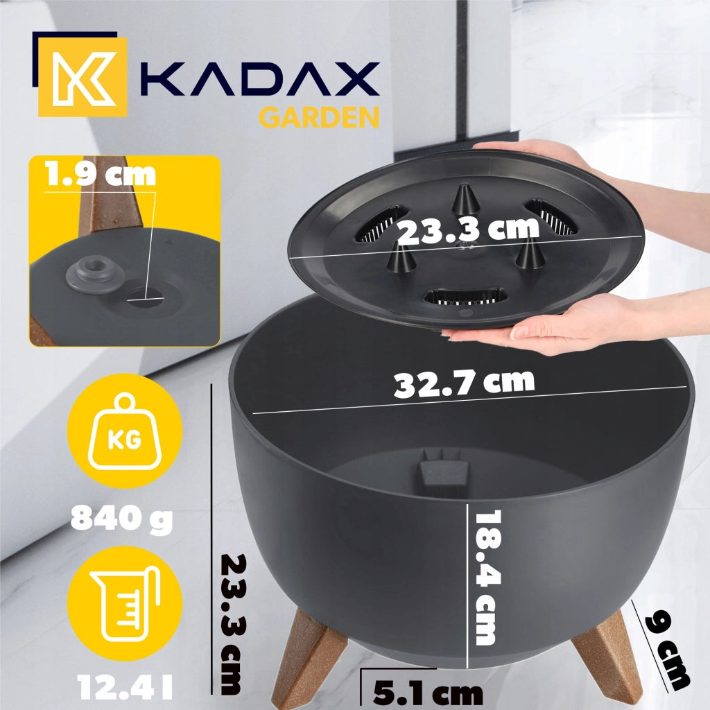Vaso da fiori KADAX, fioriera, coperchio, gambe, inserto, supporto per fiori, 33 cm, antracite, rotondo