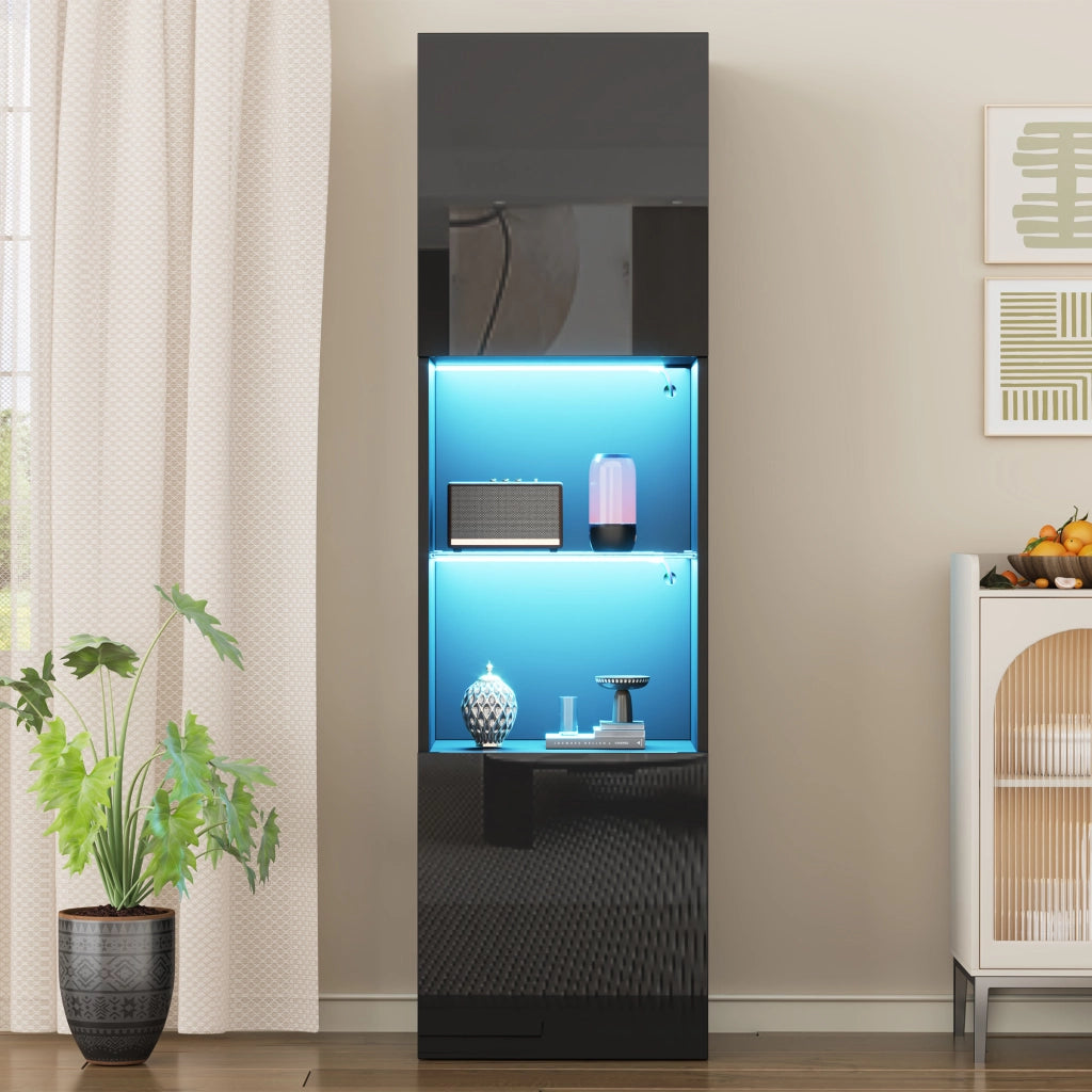 Vetrina con LED e 2 ante con ripiano in vetro temperato per soggiorno o ufficio in truciolato nero 45 × 35 × 160 cm