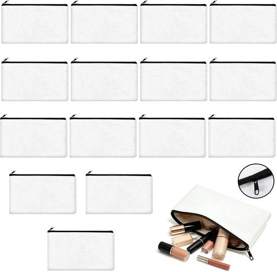 15 pezzi di contenitore per toilette - Etui - Borsa di stoccaggio - Pochette in cotone bianco in tela di canapa DIY - Borse da disegno - Pochette per matite - Per make-up e cosmetici - Stoccaggio per scrivania