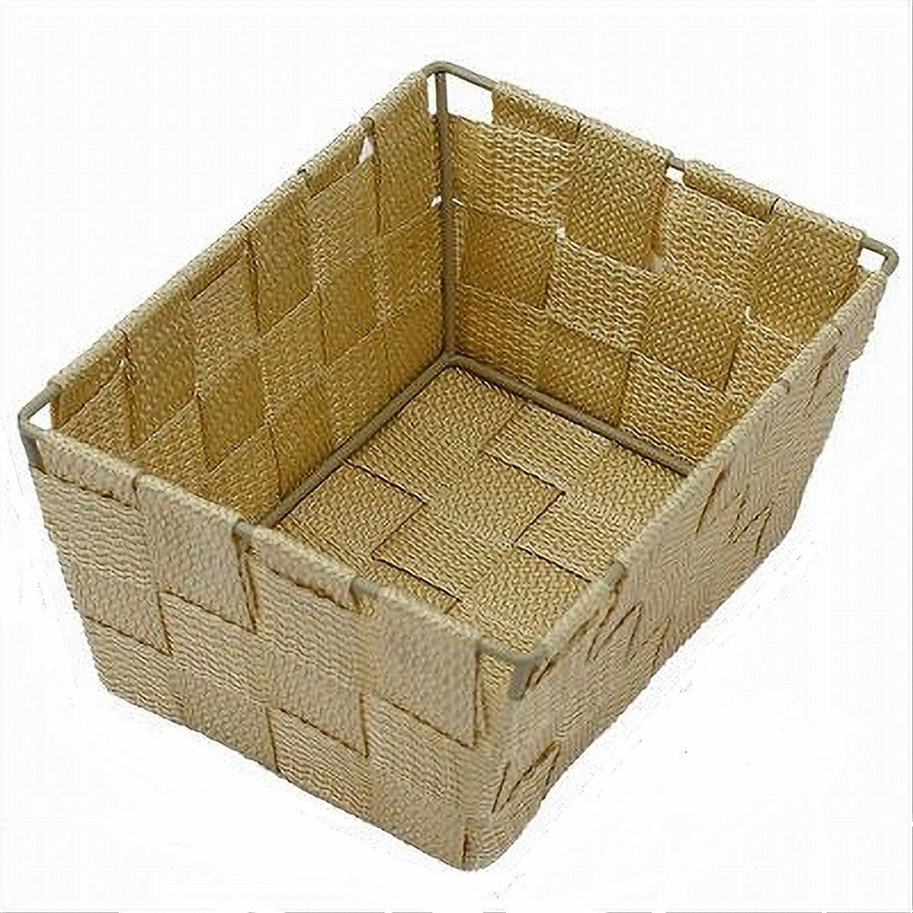 Trade Shop - Porta Oggetti Multiuso Organizer Bagno Camera Cucina Tessuto Beige 19x14x9cm 79009 -