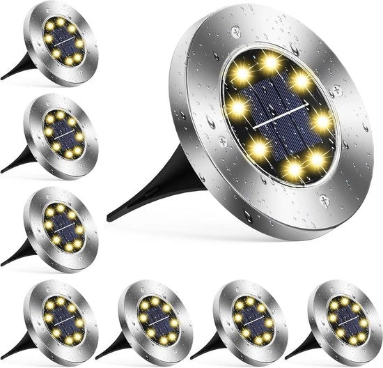 Illuminazione Solare per Giardino - Caldo Bianco - 8LED - Lampada da Pavimento - Esterno - Set di 8