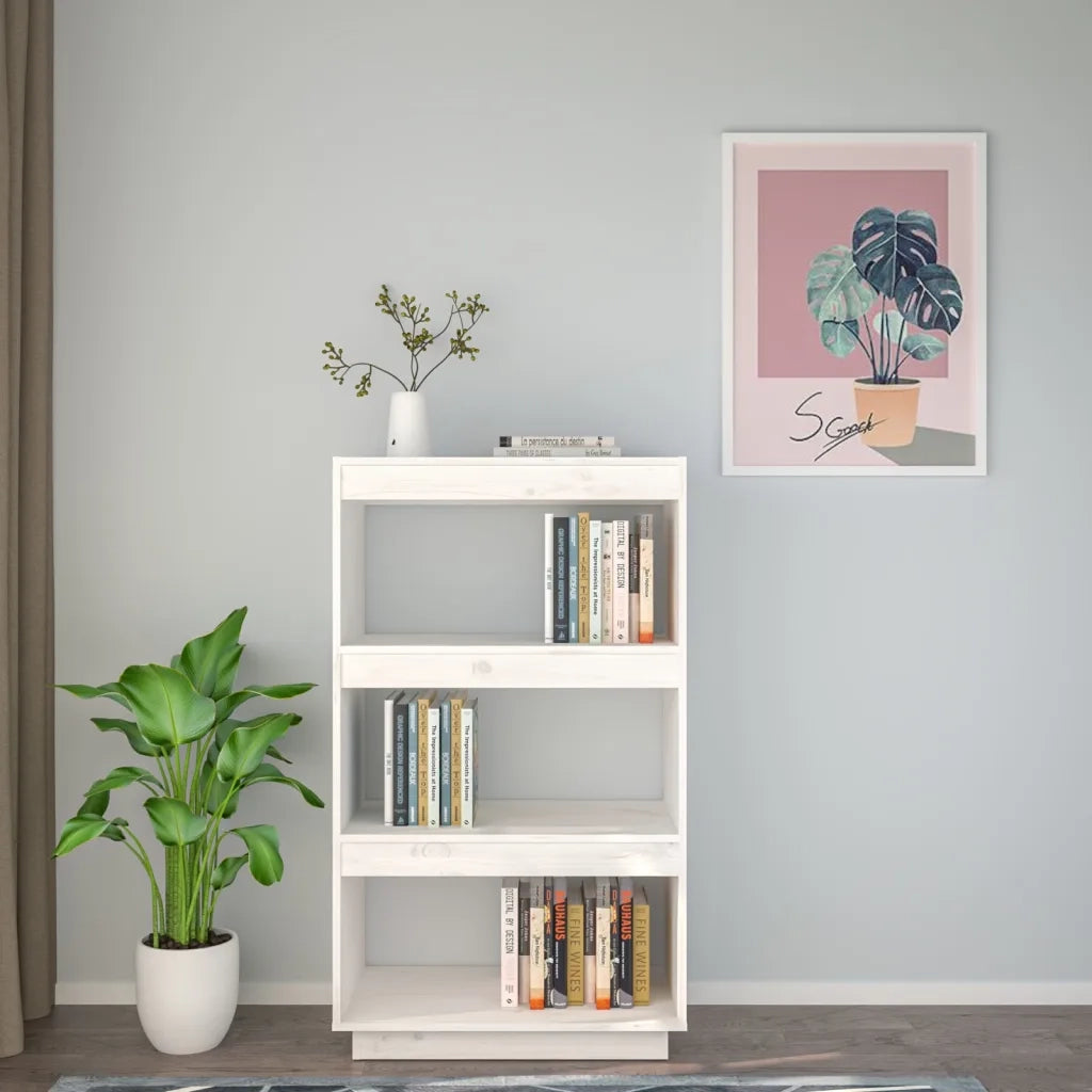 Libreria Divisorio-Scaffale per Libri-Mobile di Stoccaggio Bianco 60x35x103cm in Legno Massello di Pino