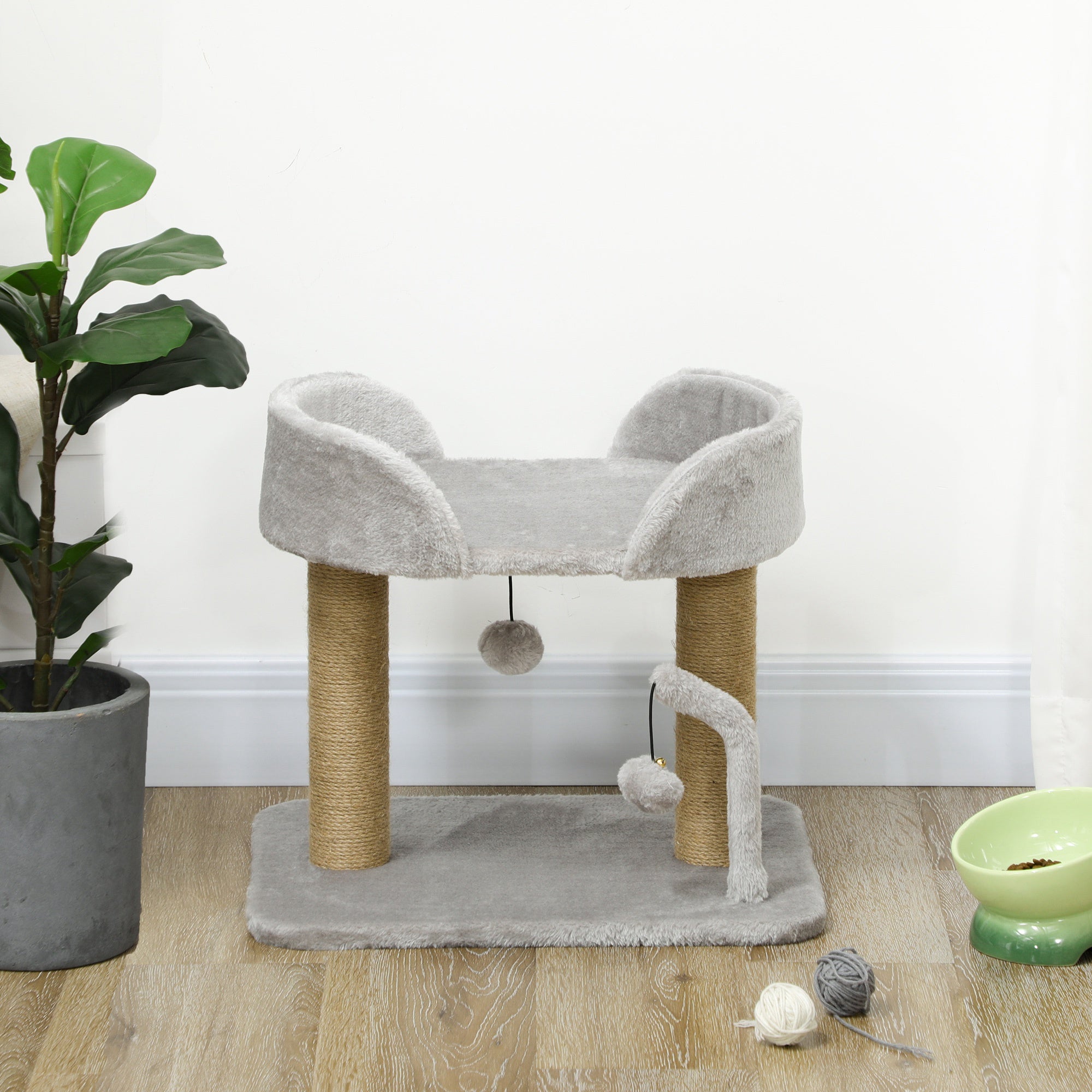 Albero per Gatti con Tiragraffi 48x38x42 cm con Lettino e Palline in Juta Grigio