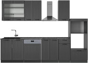Cucina componibile Fame-Line, Grigio scuro, 300 cm con armadio alto, senza piano di lavoro
