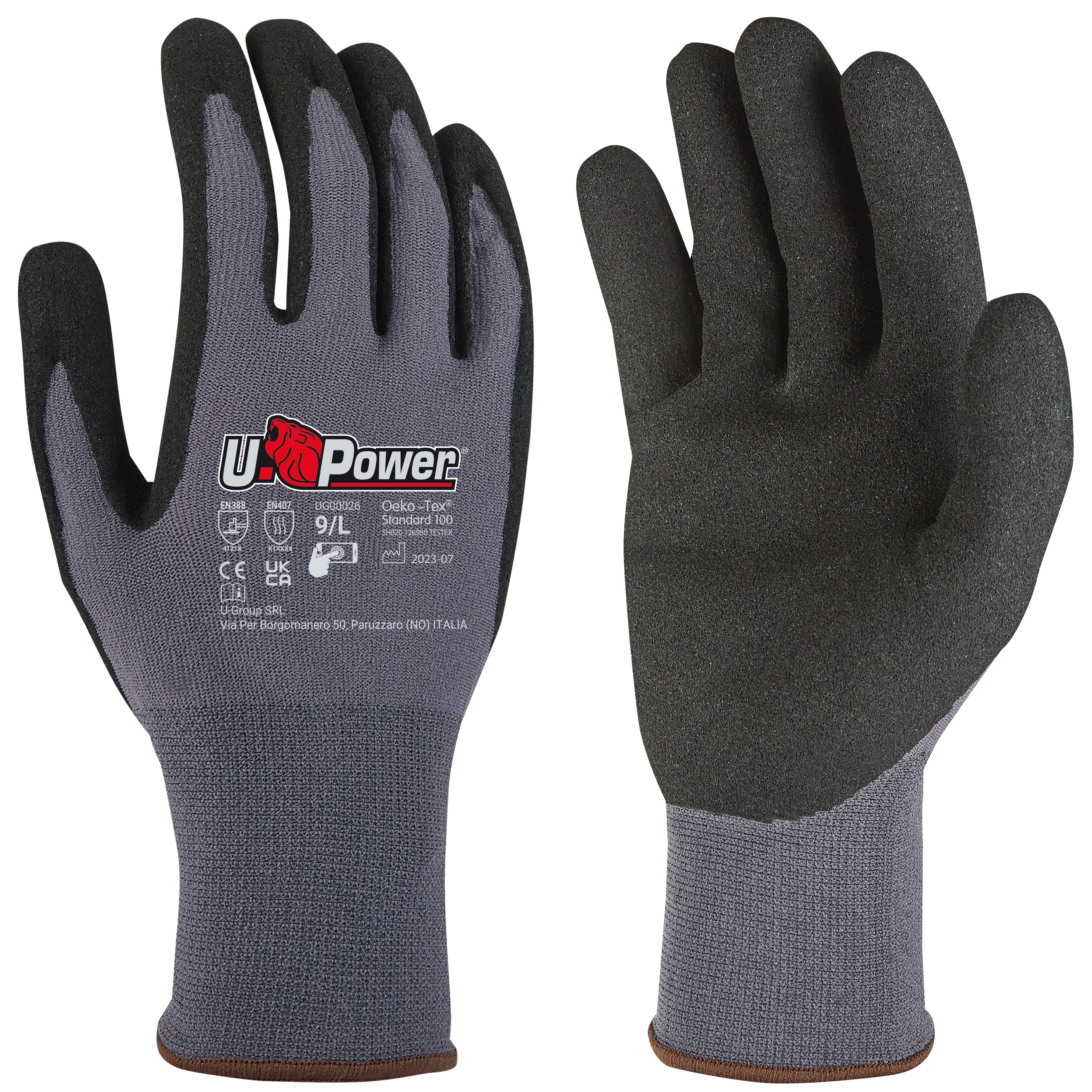 U-Power GUANTI DA LAVORO MERENGUE IN NYLON/NA2 TECHNOLOGY Col. Grigio/Nero  tg. 8 12.00 paia