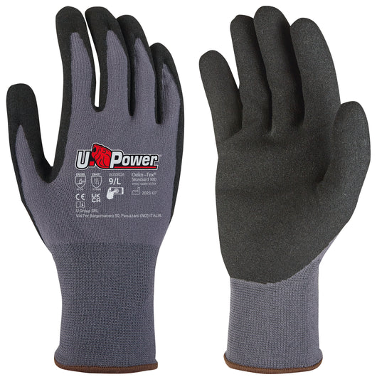 U-Power GUANTI DA LAVORO MERENGUE IN NYLON/NA2 TECHNOLOGY Col. Grigio/Nero tg. 10 12.00 paia
