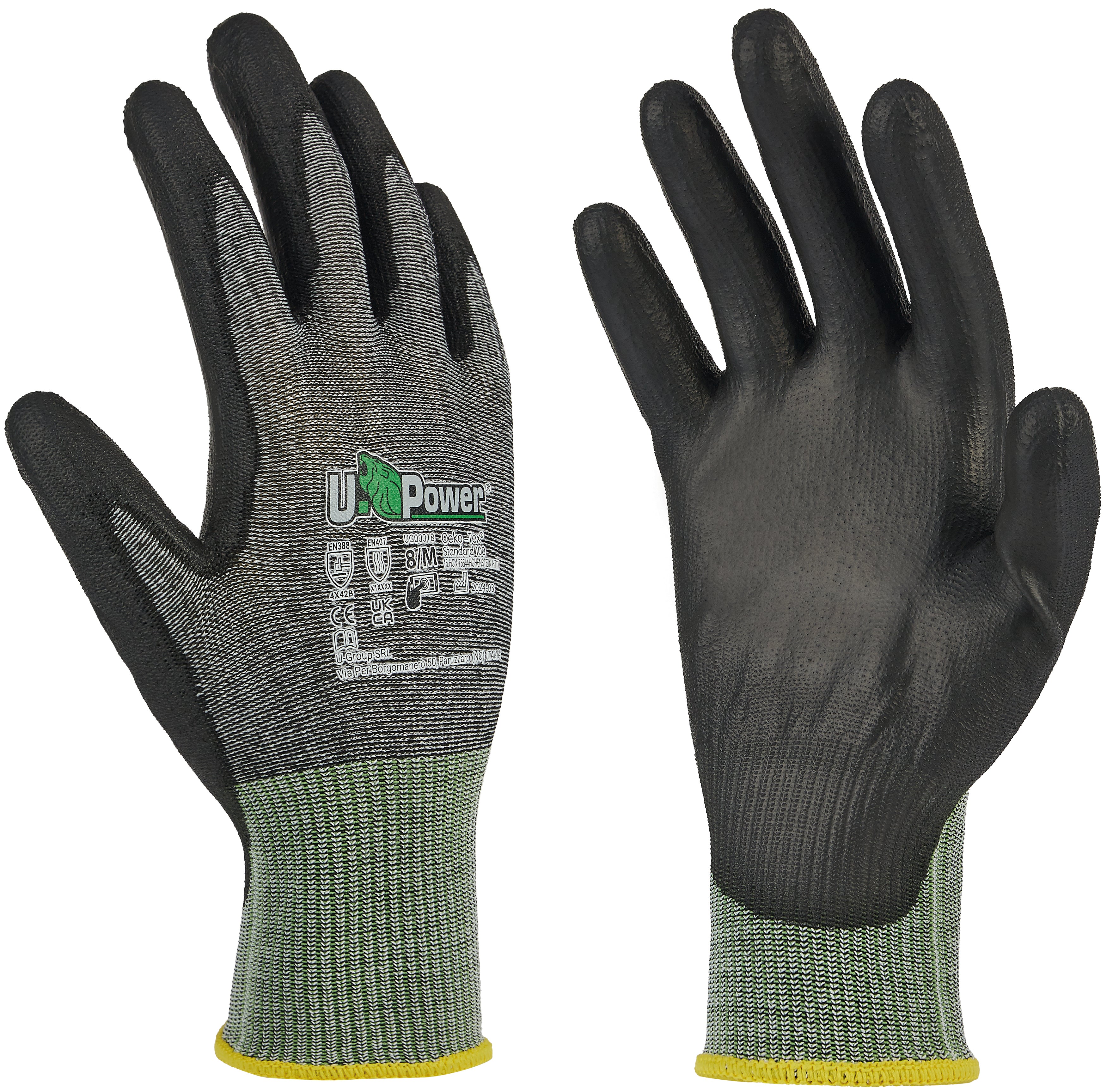 U-Power GUANTI DA LAVORO ANTITAGLIO B SAMBA IN NYLON/PU- FOAM Col. Grigio/Verde tg. 10 12.00 paia