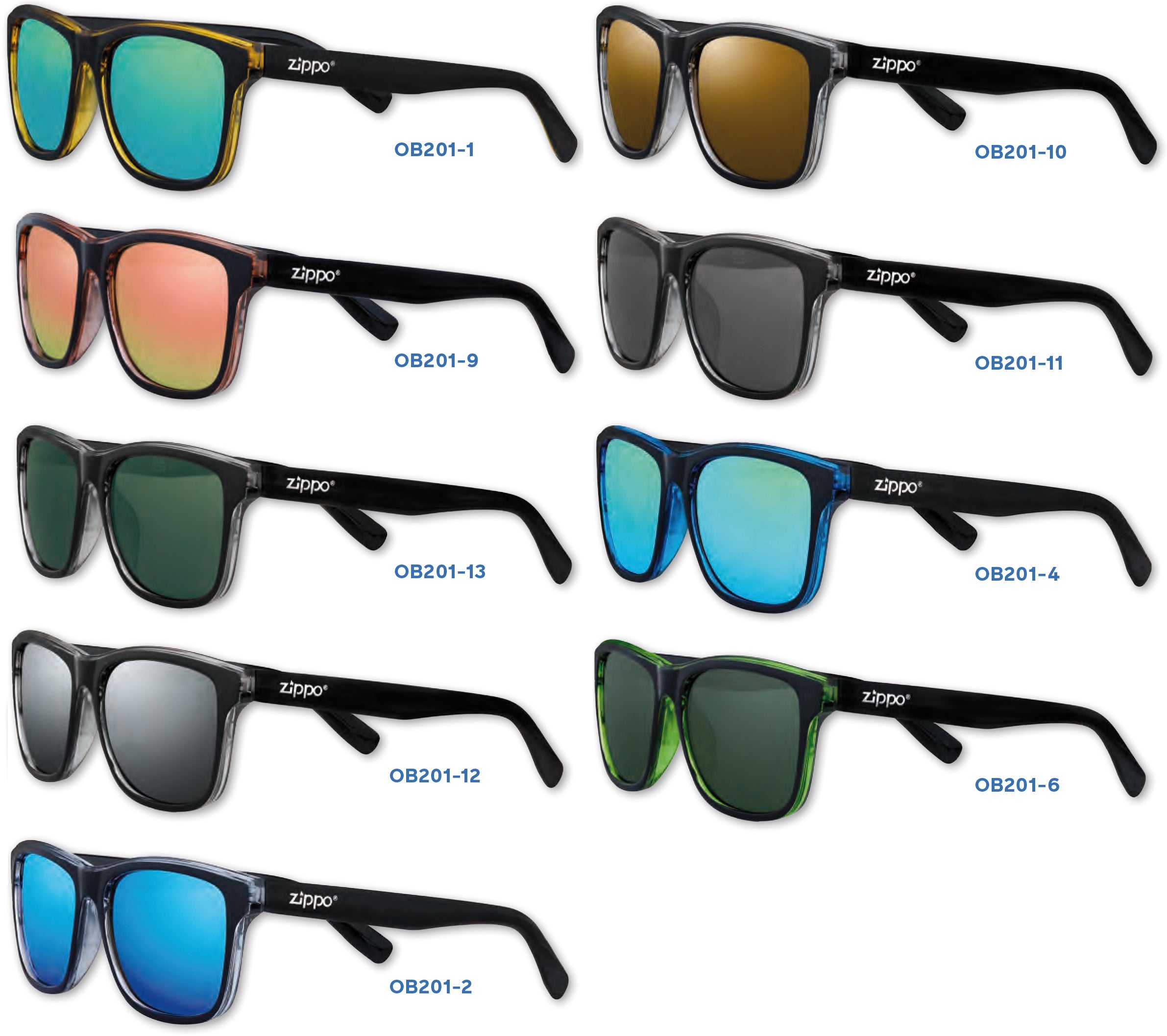 Zippo ASSORTIMENTO OCCHIALI DA SOLE 9 PAIA + ESPOSITORE OBP-201A