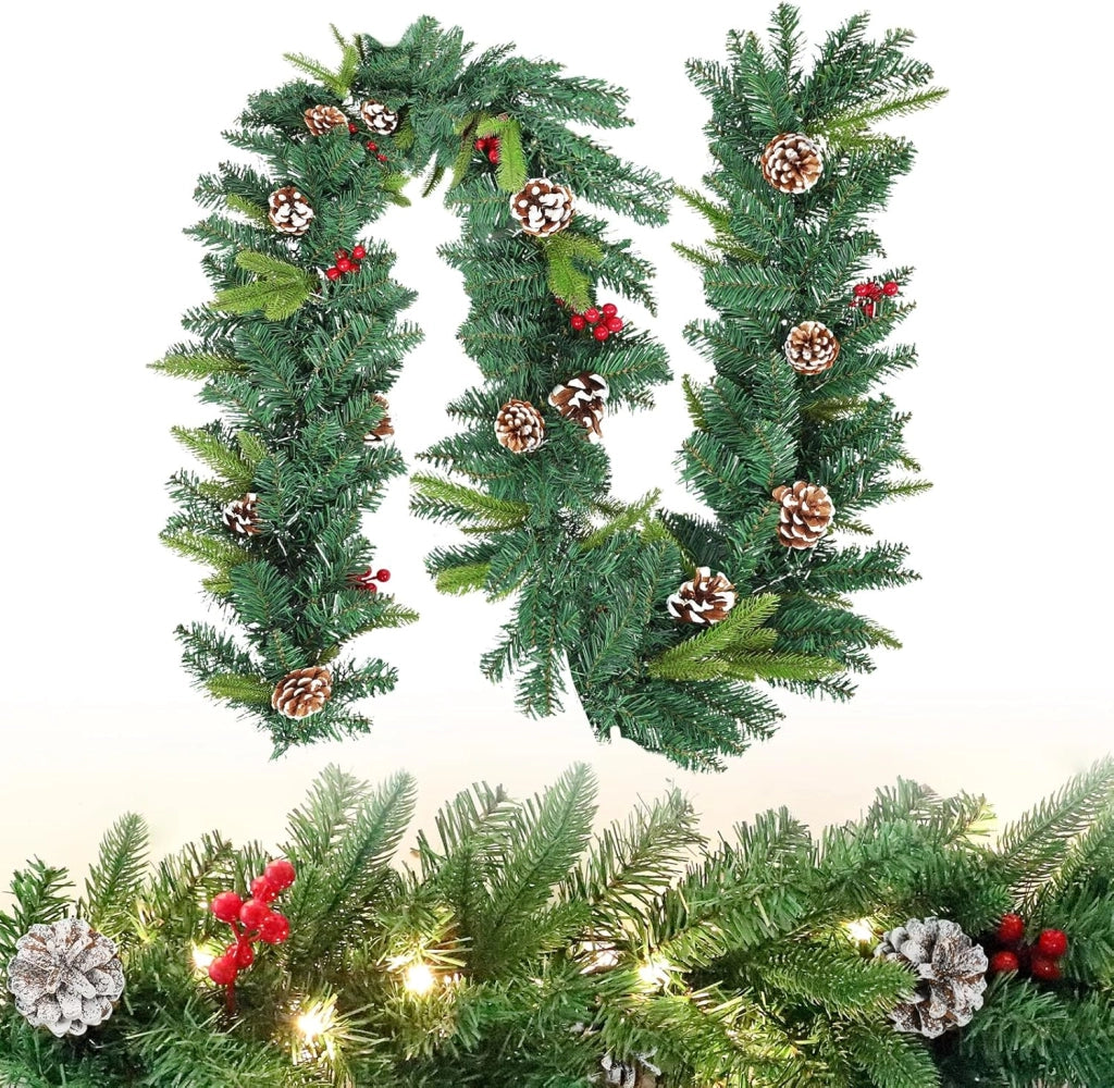 Ghirlanda natalizia con illuminazione, 800 cm, ghirlanda di abete, ghirlanda di Natale, spina di Natale, alimentazione con pigne rosse, decorazione natalizia per esterni