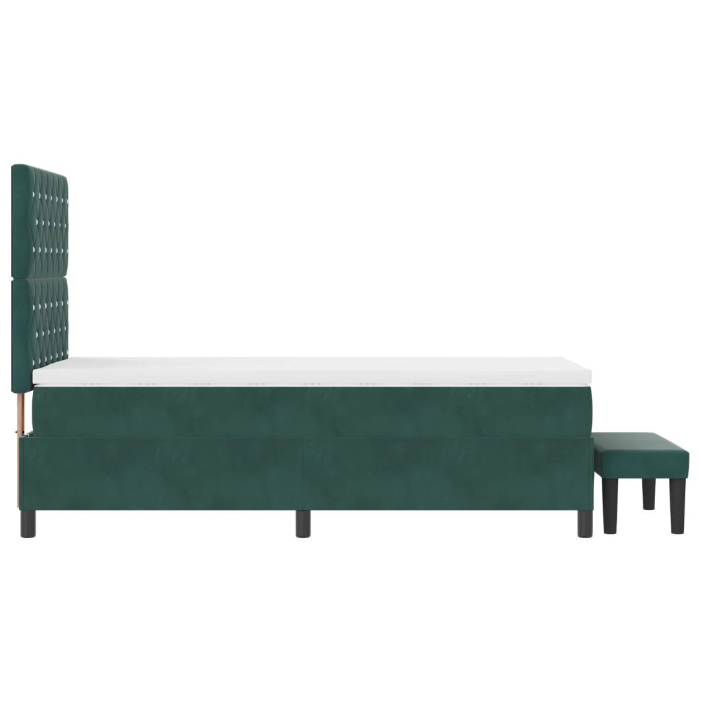 Letto con Box Spring con Materasso e Panchina Verde Scuro 100x200 cm Velluto