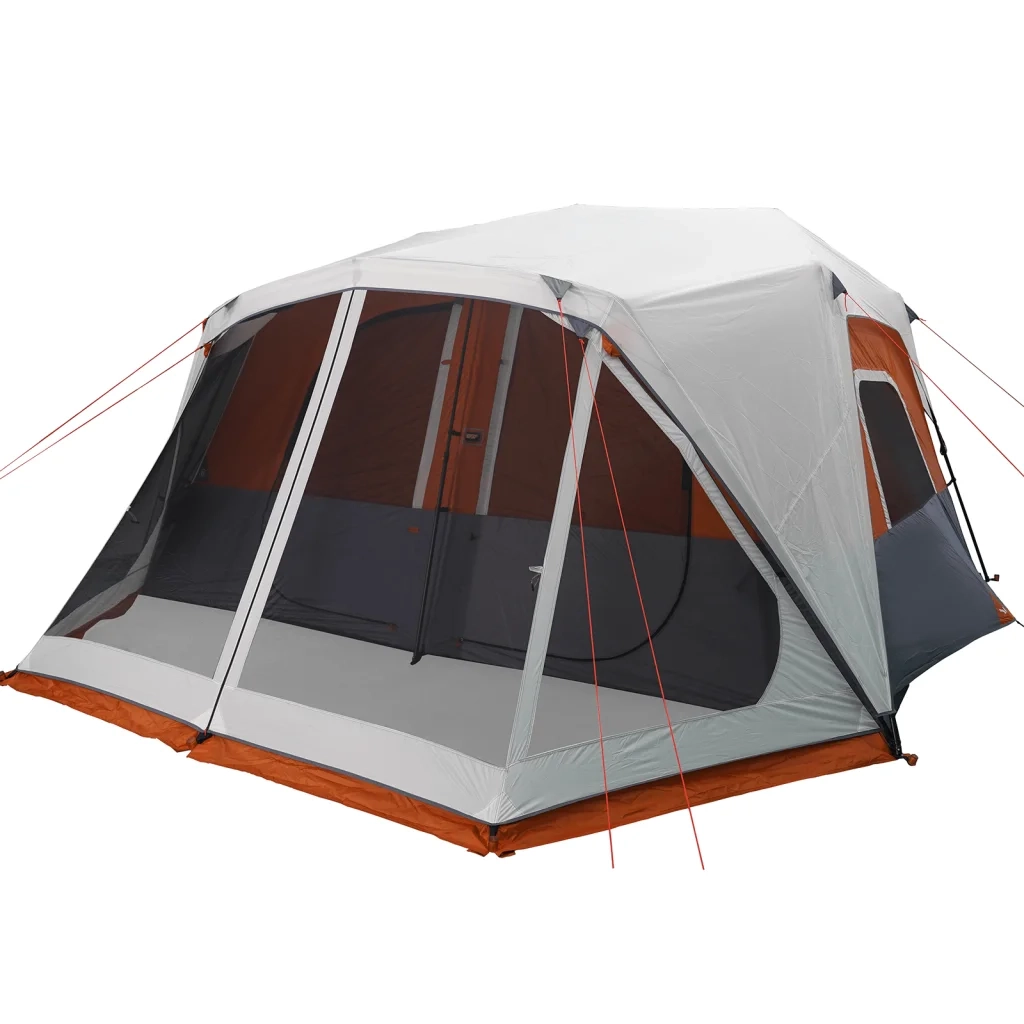 Tenda Famiglia LED 10 Persone-Tenda da campeggio Grigio/Arancione Rilascio Rapido