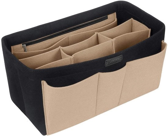 Organizzatore di Taschi a Mano in Feltro, Tas Organizer Opbergtas con Molti Taschi, Tas Organizer, Nero e Beige, XL
