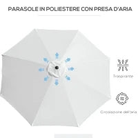 Ombrellone da Giardino 3x2.5 m Inclinabile con Palo Smontabile, in Metallo e Poliestere Bianco