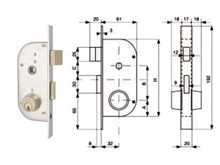 SERRATURA INFIL. CANCELLI 2 MAND. E SCR. SEP. + QUADRO CIL. FISSI 147- - mm.32 (147.32.0) - 2 pezzi MG